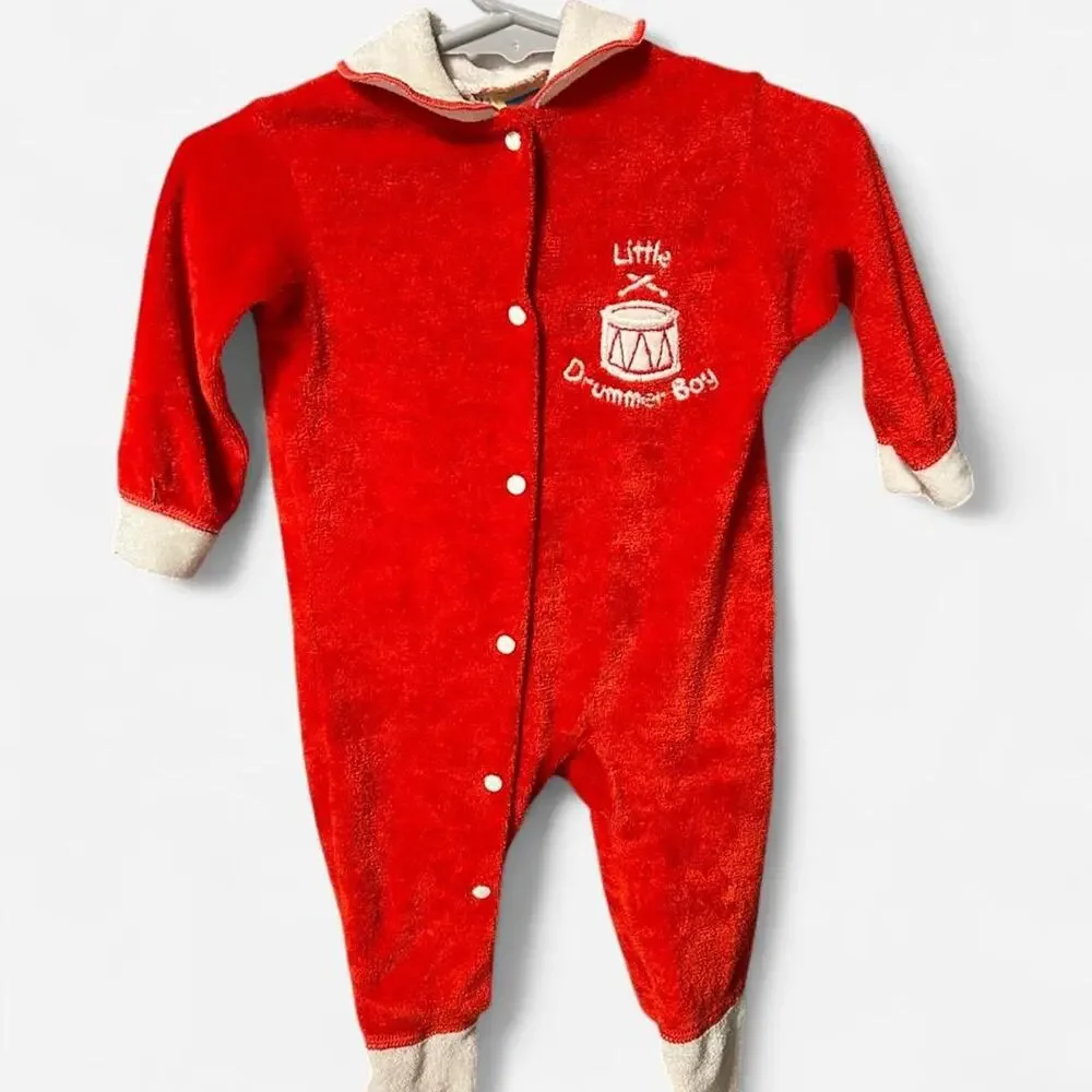 0-3 months newborn vintage 70s Christmas little drummer boy romper holiday